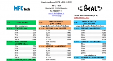    Cennik sprzętu BEAL obowiązujący od 01.02.2023 jest dostępny do pobrania